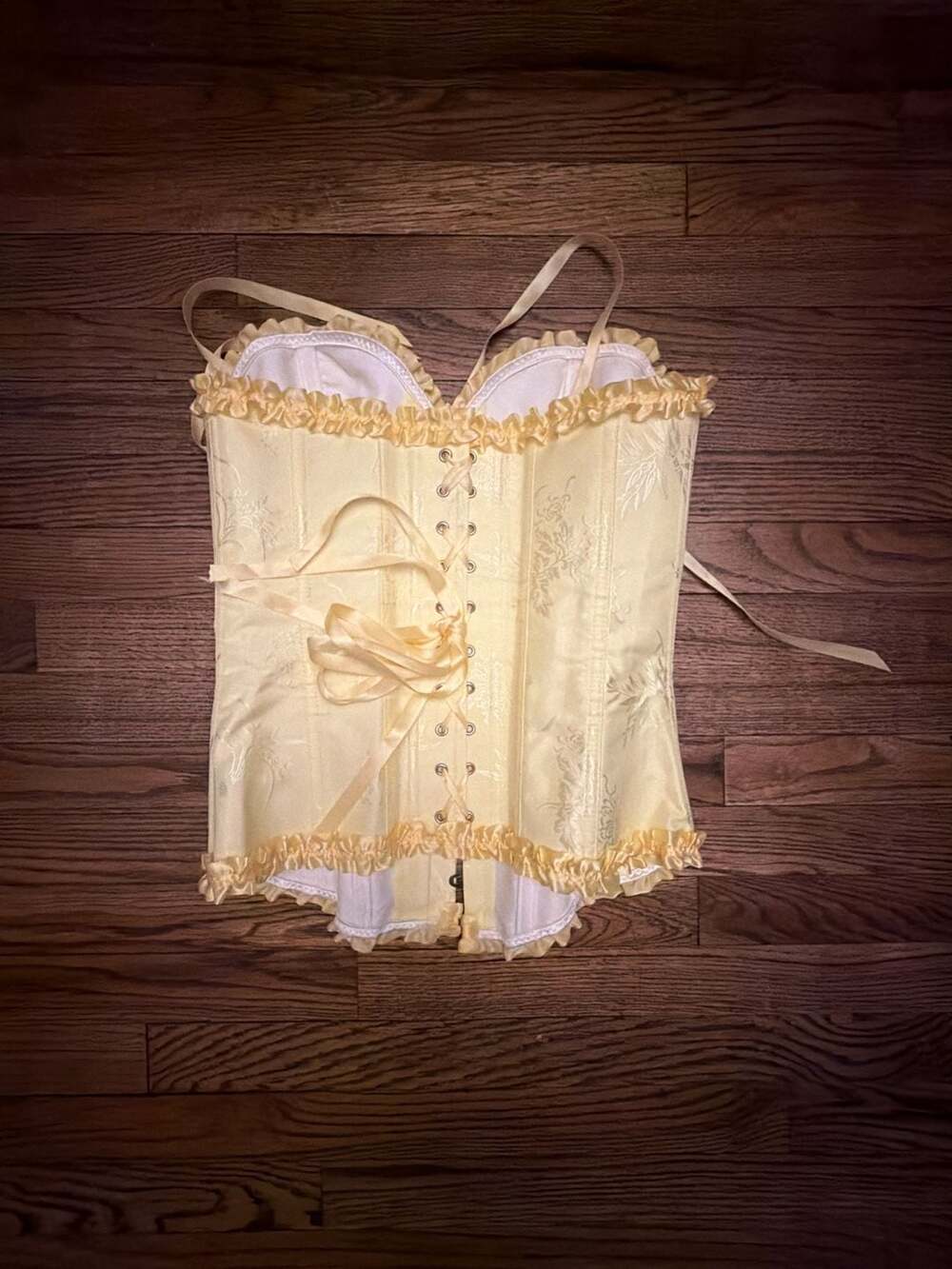 Yellow  Boned Overbust Bustier Corset Top and Straps Size S